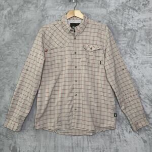 Howler Bros Shirt Mens Medium Plaid Nylon Polyester Western Snap Button Orange